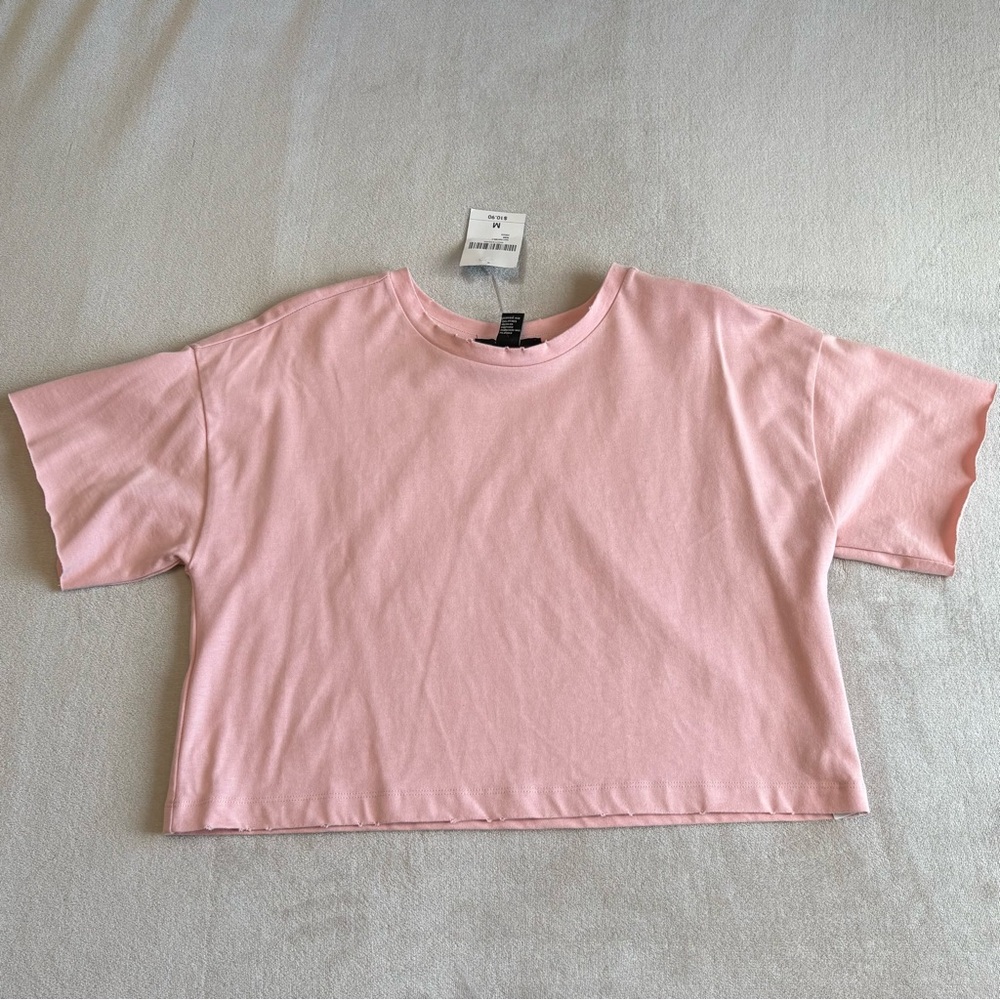 FOREVER 21 Pink Cropped Short Sleeve T-Shirt